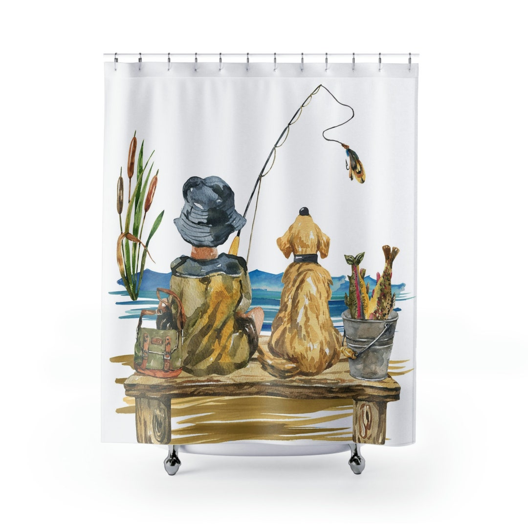 Fishing Shower Curtain, Fishing Bathroom Decor, Go Fishing Shower