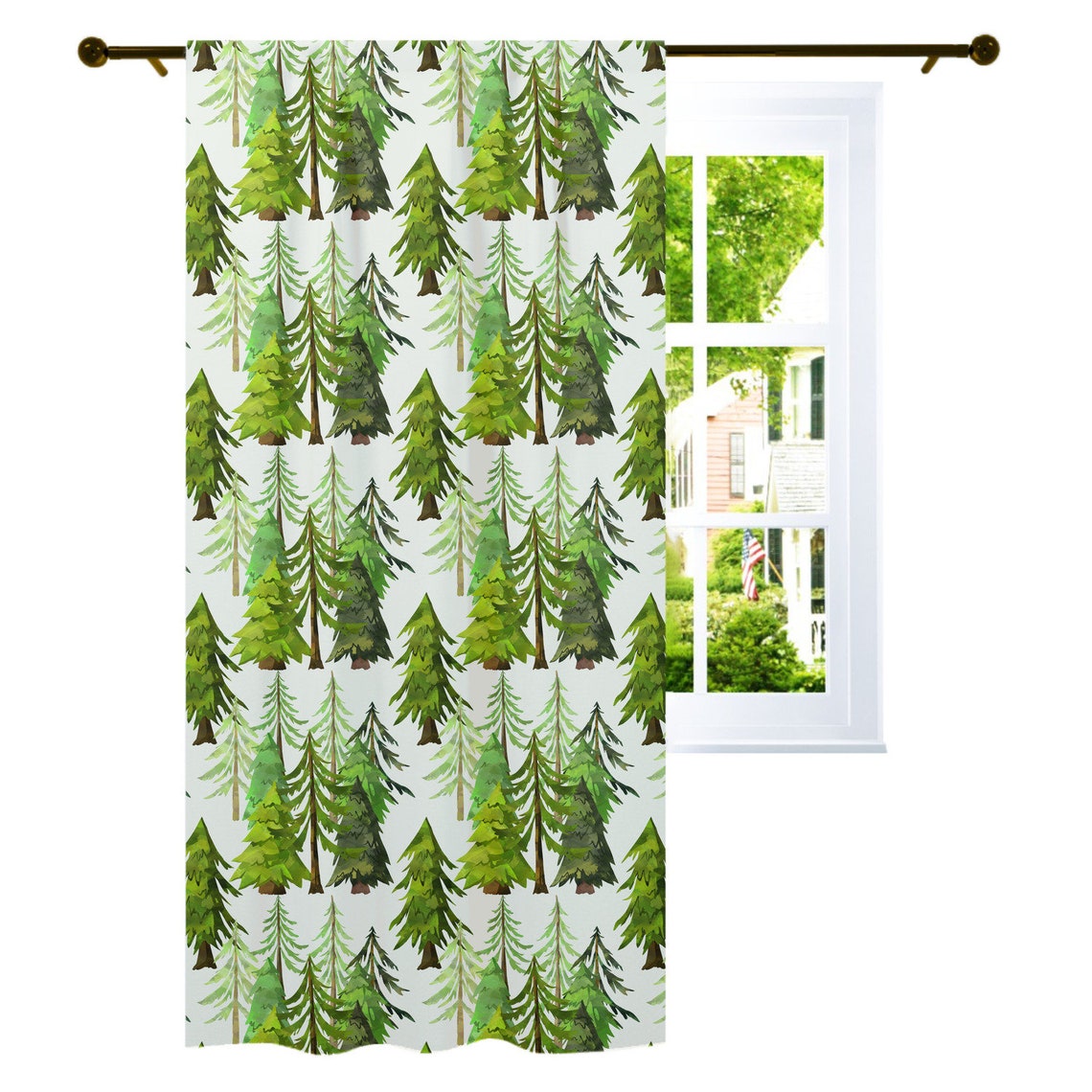 Forest Curtain Single Panel Woodland Nursery Decor Pine tree Etsy