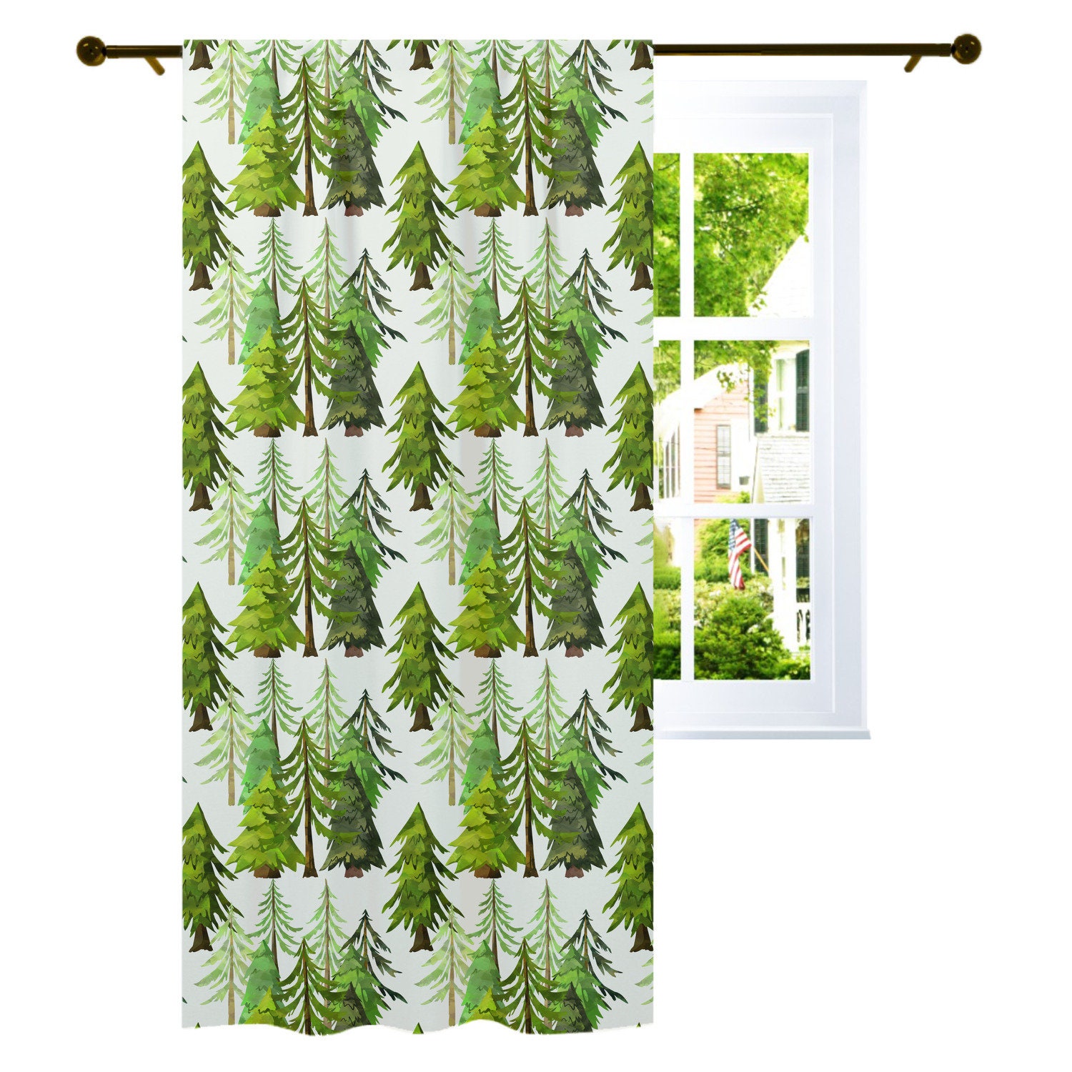 Forest Curtain Single Panel Woodland Nursery Decor Pine tree Etsy