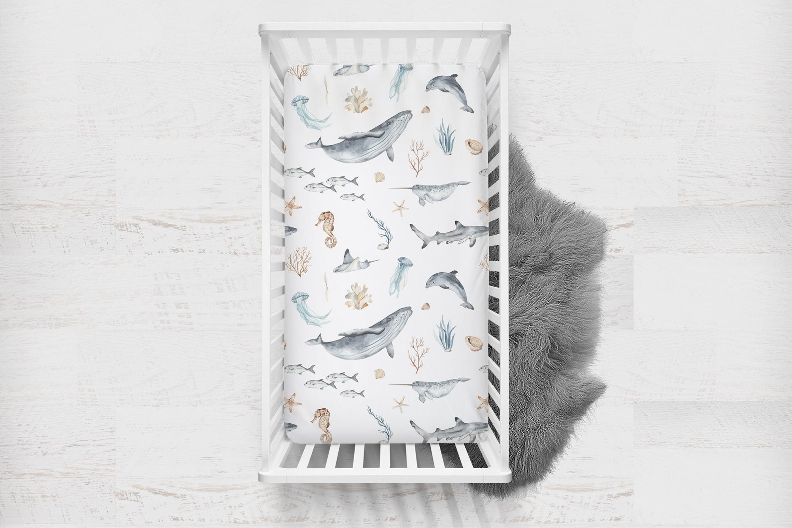 Ocean Crib Sheet Under the Sea Nursery Bedding Whale Crib Etsy