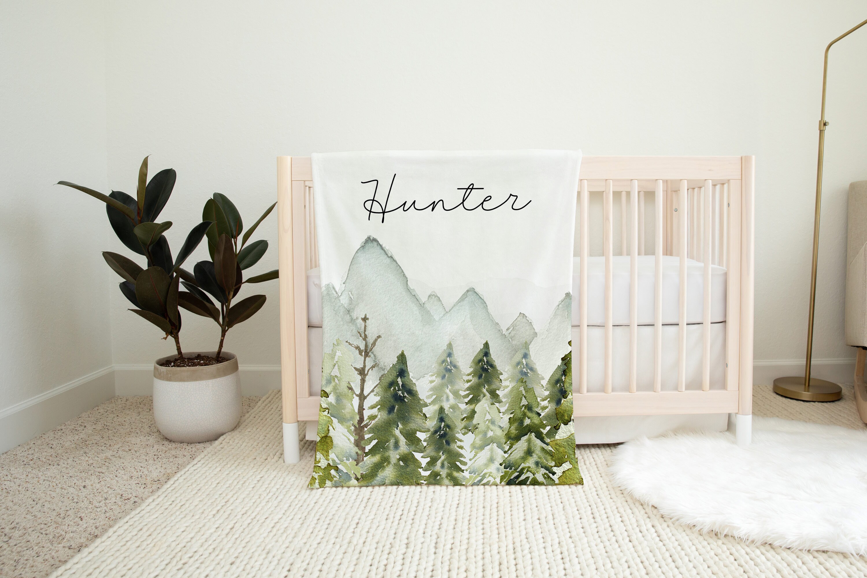 Custom Forest Baby Blanket Pine Trees Mountains Minky Etsy