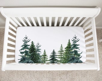 Forest Crib Sheet, Woodland Tree Crib Sheet, Woodland Crib Bedding, Pine Trees Minky Crib Sheet, Baby Boy Nursery - ThF
