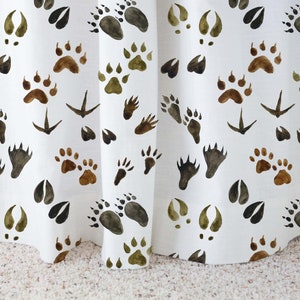 Woodland nursery curtains, Animal tracks Curtain Single Panel, Wildlife Curtain, Forest animals footprints, Wilderness Rustic, Cabin - FoF