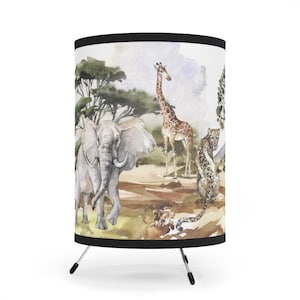 Safari Table Lamp, Jungle nursery decor, Safari animals baby room decor, Kids room lamps, Bedside lamp tripod, Boy nursery lamp, Jungle AfE