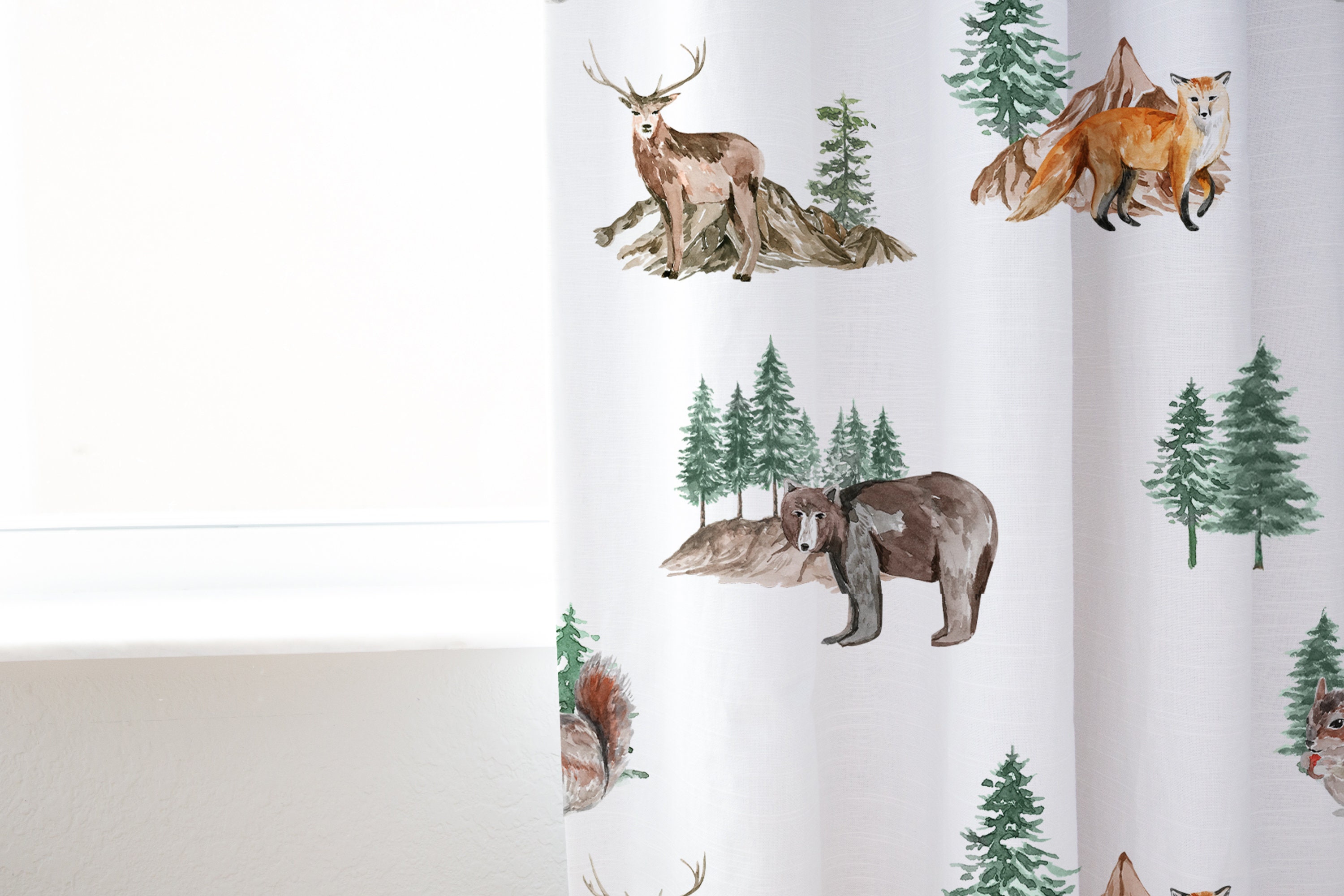 Woodland animals curtains Wildlife Curtain Forest animals Etsy