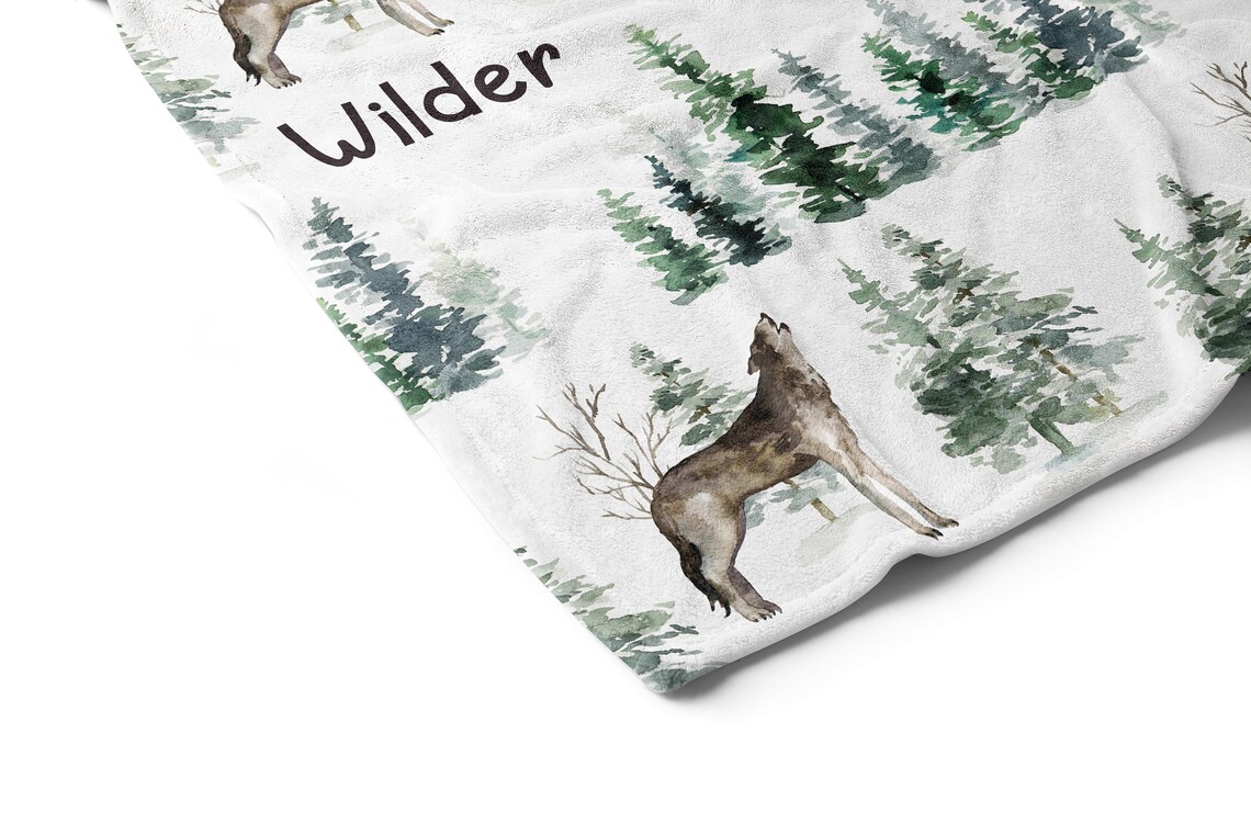 Personalized Wolf Blanket Wolf Baby Blanket Pine Tree Etsy