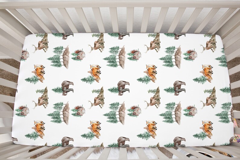 Woodland Crib Sheet Forest Crib Bedding Bear Crib Sheet Etsy