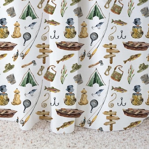 Fishing Curtain, Single Panel, Fishing nursery decor, Fishing baby room curtains, Gone fishing curtain, Fishing, Curtains for boys - SwF