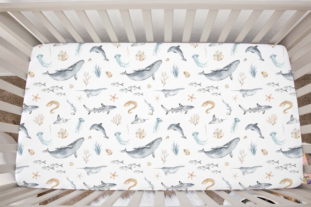 Ocean Animals Crib Sheet, Under the Sea Nursery Bedding, Ocean Crib