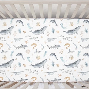 Ocean Animals Crib Sheet, Under the Sea Nursery Bedding, Ocean Crib Sheet, Whale Crib Sheet, Sea Crib Bedding, shark crib sheet - Deep Ocean