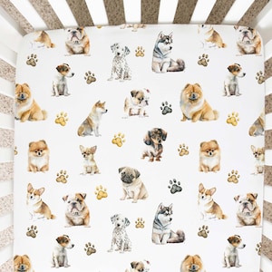 Puppy Dog Crib Sheet, Dogs Crib Sheet, Baby Boy Nursery Bedding, Dog Nursery, Dogs Baby Bedding, Dog Theme Baby Room. New Baby Gift - FrF