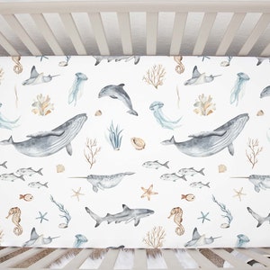 Under The Sea Crib Sheet, Ocean nursery bedding, Underwater Crib Sheet, Sea Crib Bedding, Whale Shark Crib Sheet, Sea crib sheet Deep Ocean