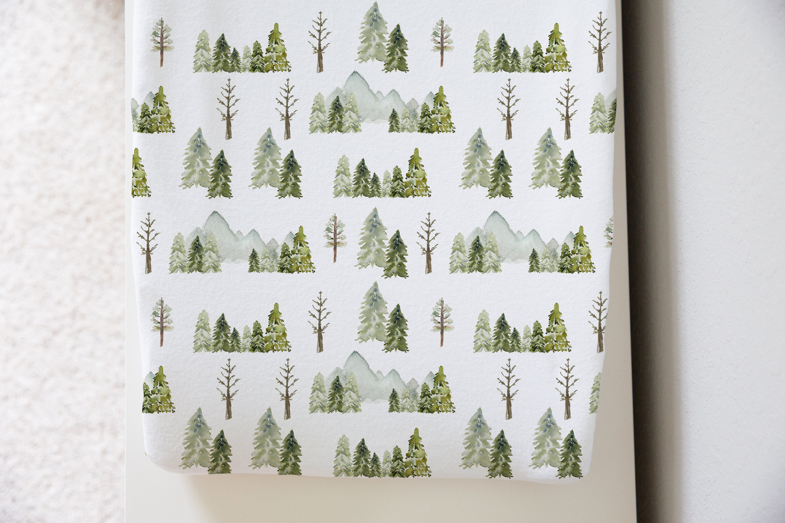 Pine Trees And Mountains Changing Pad Cover, Woodland baby gifts, Wilderness nursery, Woodland changing pad cover, Pine tree nursery - WiG