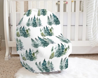 Forest Car Seat Cover, Pine Tree, Neutral Nursing Cover, Nature carseat cover, Breastfeeding cover, Woodland carseat canopy -Majestic Forest
