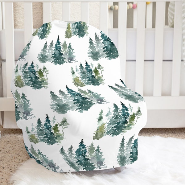 Forest Car Seat Cover, Pine Tree, Neutral Nursing Cover, Nature carseat cover, Breastfeeding cover, Woodland carseat canopy -Majestic Forest