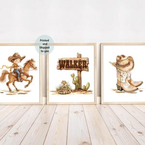 Personalized Cowboy nursery art set of 3, Cowboy room decor, Boys room wall art UNFRAMED, Western boy print, Cowboy kids print, Cowboy art