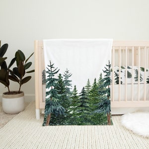 Forest blanket, Pine tree Minky blanket, Boy baby Bedding, Wilderness nursery, Woodland bedding, Nature blanket, Rustic nursery bedding -ThF