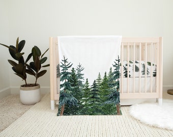 Forest blanket, Pine tree Minky blanket, Boy baby Bedding, Wilderness nursery, Woodland bedding, Nature blanket, Rustic nursery bedding -ThF