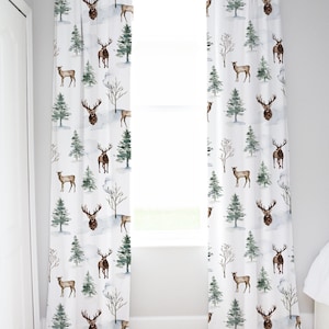 Woodland animals curtains, Wildlife Curtain, Forest animals nursery, Woodland baby room, Wilderness nursery, Single Panel - EnF