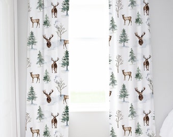 Woodland animals curtains, Wildlife Curtain, Forest animals nursery, Woodland baby room, Wilderness nursery, Single Panel - EnF