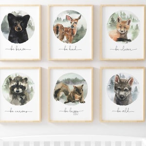 Woodland Nursery Prints, Forest Animals Wall Art, Be Brave, Wall Prints for Boys Room, Pine Trees Nursery Prints - DIGITAL DOWNLOAD - LiW