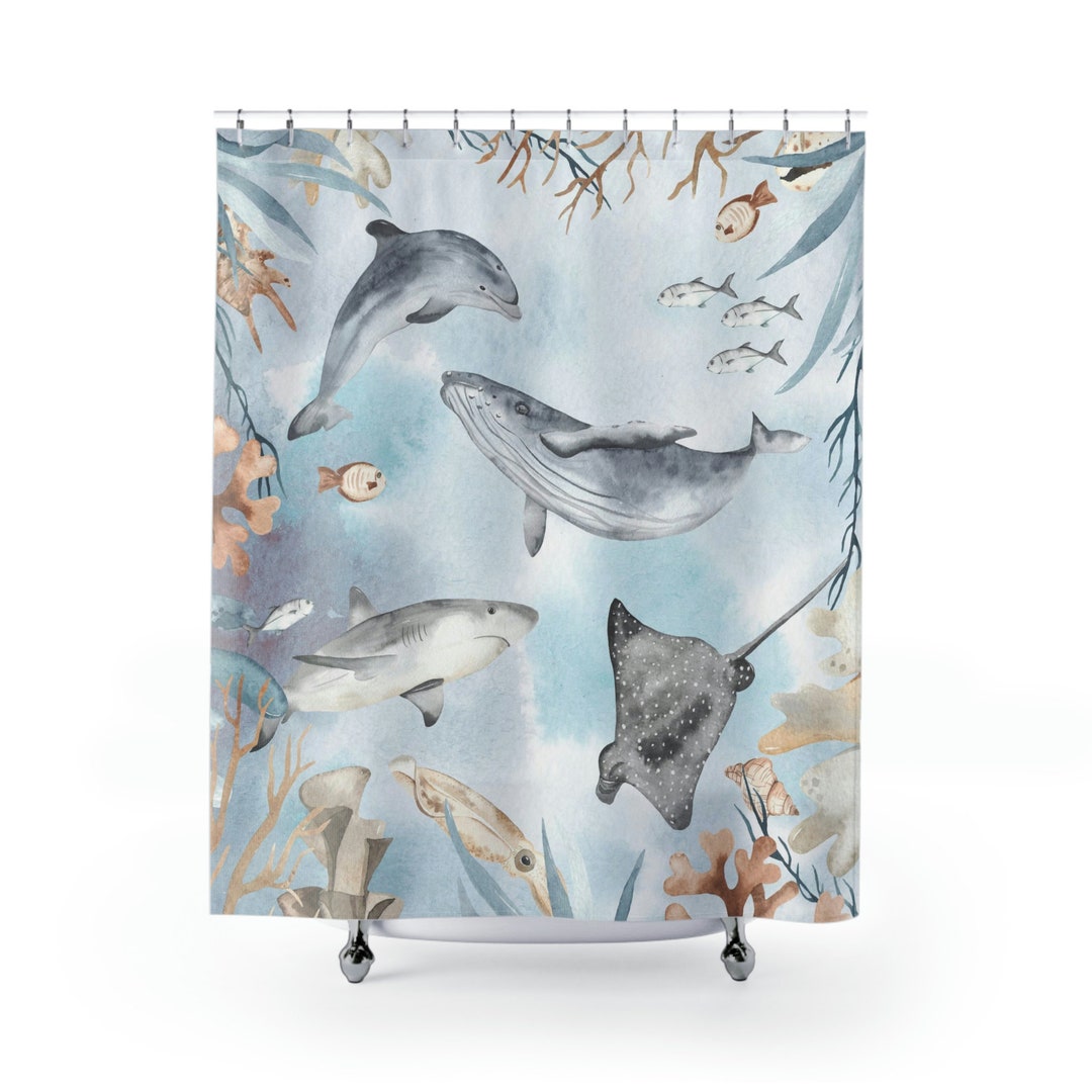 Under the Sea Shower Curtain, Ocean Animals Bathroom Decor, Underwater