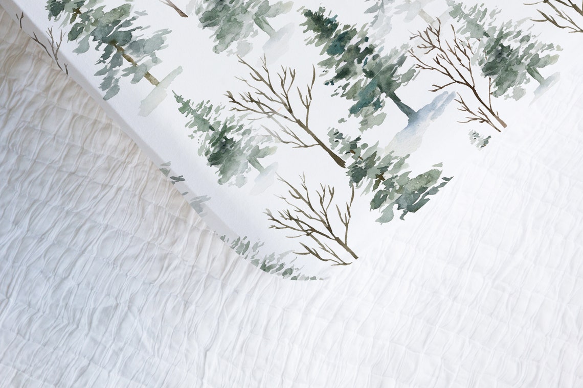 Forest Crib Sheet Forest Crib Bedding Pine Tree Crib Sheet Etsy