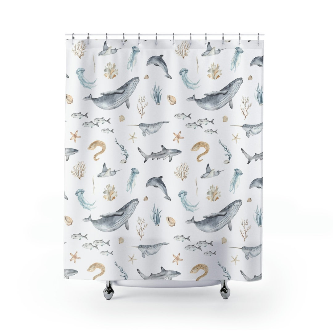 Under the Sea Shower Curtain, Ocean Animals Bathroom Decor, Underwater