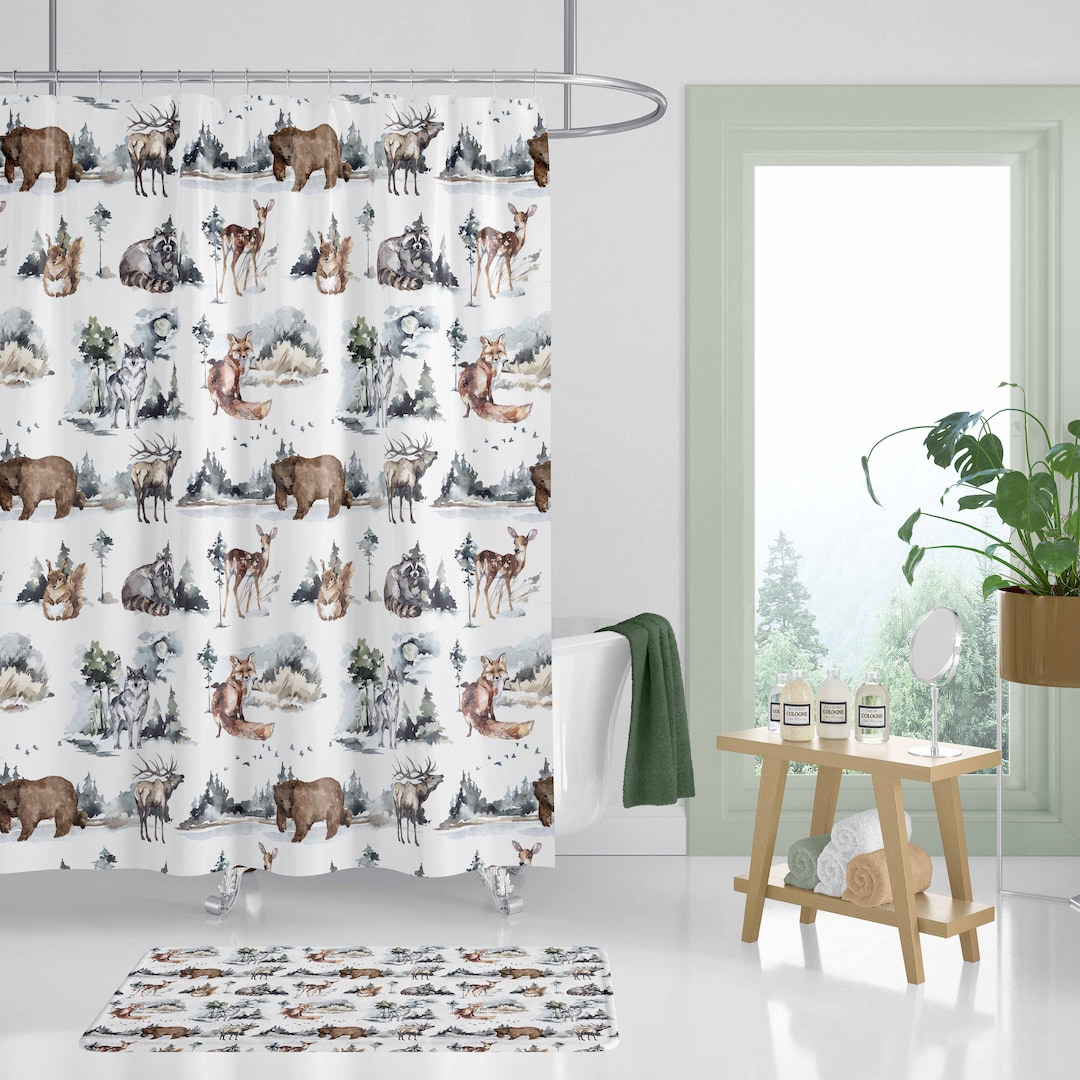 Forest Shower Curtain, Woodland Shower Curtain, Woodland Bathroom Decor