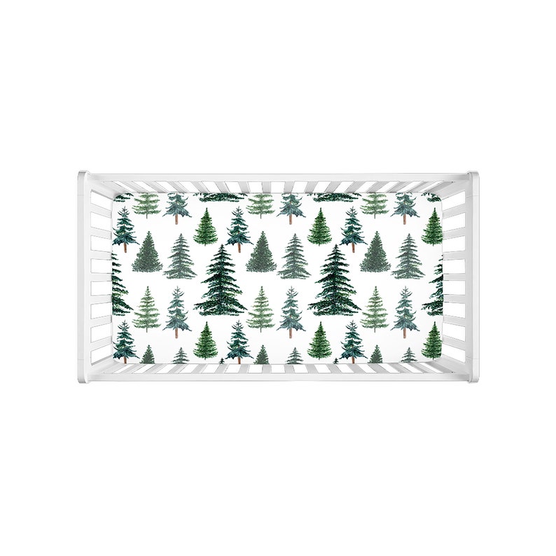 Woodland Tree Crib Sheet, Woodland Crib Bedding, Pine Trees Minky Crib Sheet, Forest Crib Sheets, Woodland Baby Boy Nursery ThF image 3