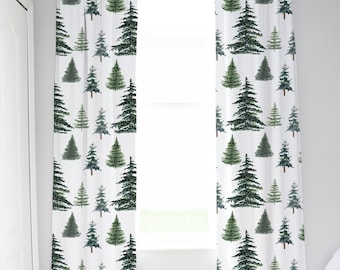 Pine Trees Curtain Single Panel, Woodland Nursery Decor, Forest Curtains - ThF