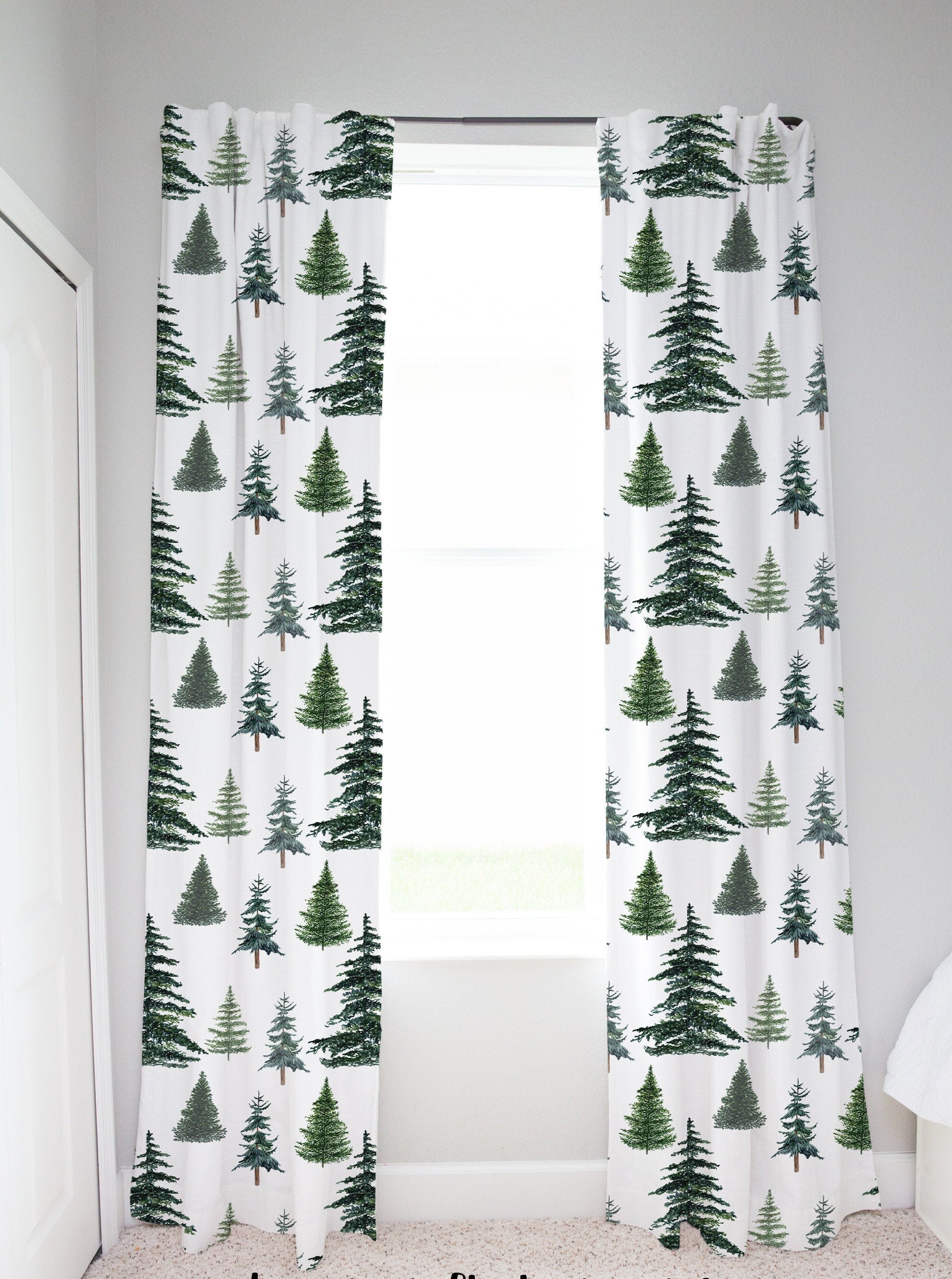 Pine Trees Curtain Single Panel Woodland Nursery Decor Etsy