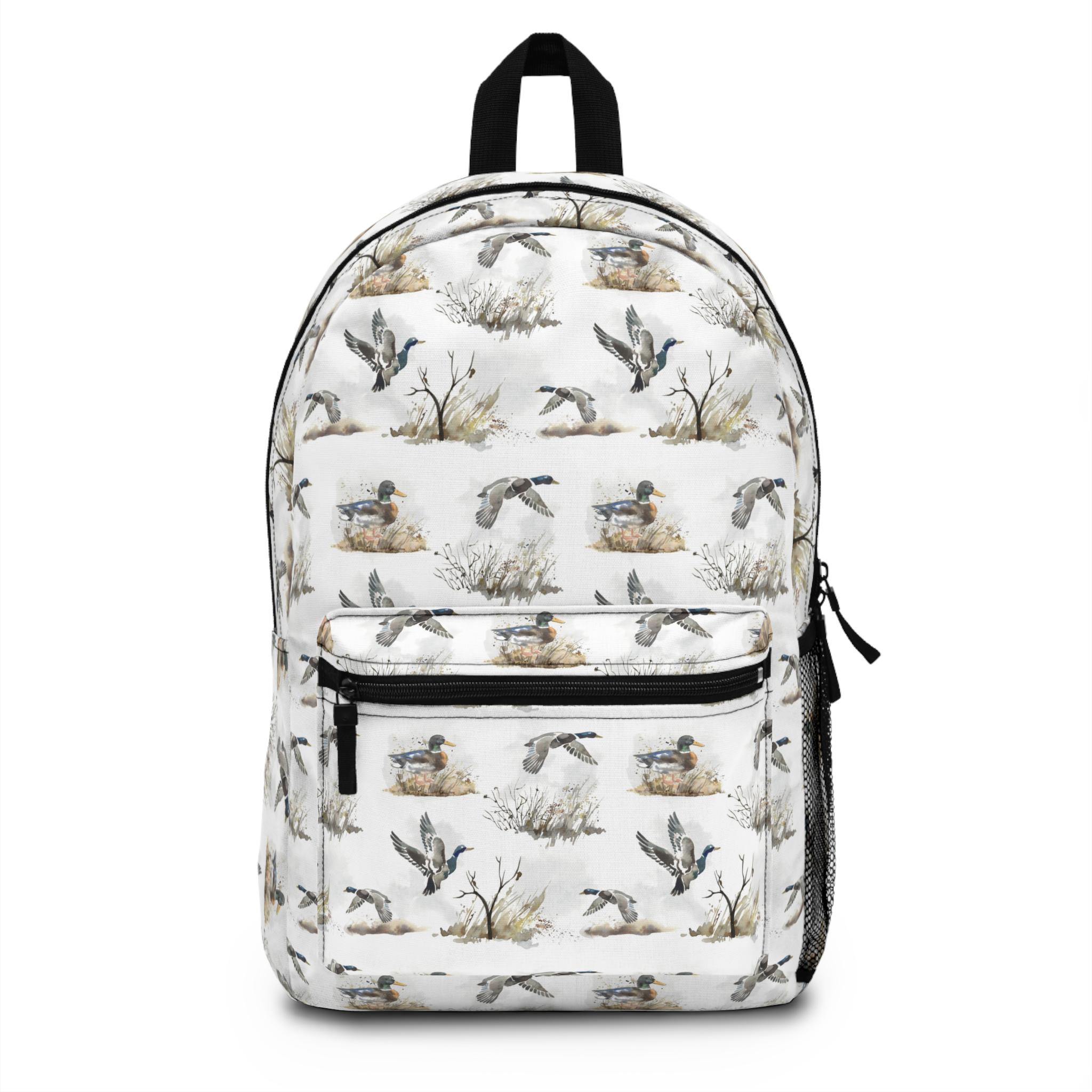 Sara Sue Vintage Leather Designer Mallard Duck Backpack Turn Lock Unique Personalized Mallard Duck Diaper Bag | Hunting Baby Bag  main image 4