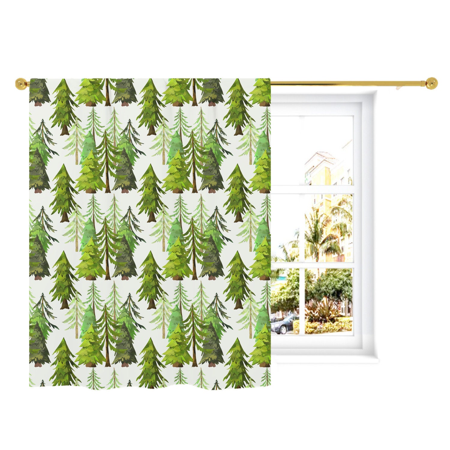 Forest Curtain Single Panel Woodland Nursery Decor Pine tree Etsy
