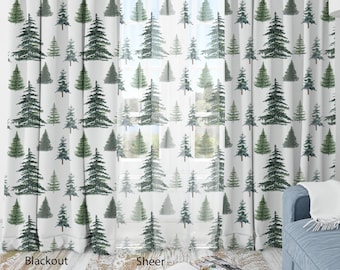 Forest Curtains, Pine tree curtains, Woodland window curtains, Blackout curtains nursery, Wilderness nursery, Woodland curtains - ThF