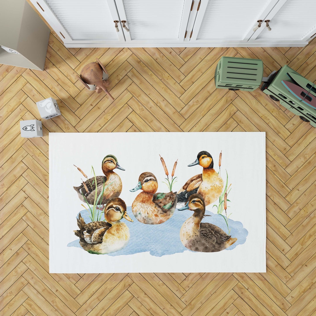 Ducks Nursery Rug, Mallard Duck Rug, Antislip Backing, Duck Nursery