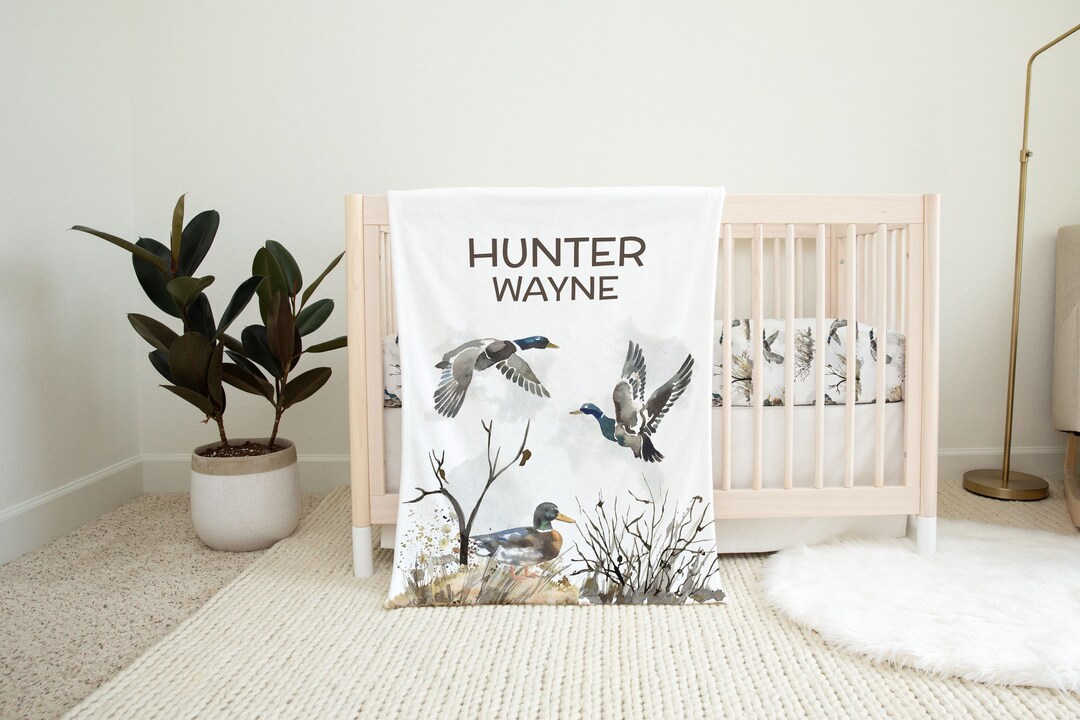 Personalized Ducks Hunting Minky Blanket, Hunting Nursery Bedding