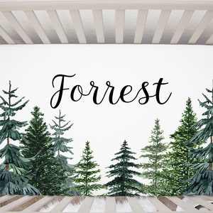 Personalized Woodland Tree Crib Sheet, Woodland Crib Bedding, Pine Trees Minky Crib Sheet, Forest Crib Sheets, Woodland Nursery - Thf