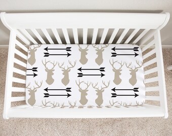 Deer Arrows Crib Sheets, Rustic Baby Bedding, Deer nursery bedding boy, Woodland crib bedding boy, Hunting nursery, Antler crib sheet gift!