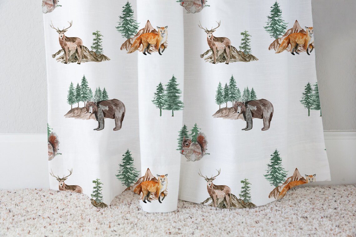 Woodland animals curtains Wildlife Curtain Forest animals Etsy