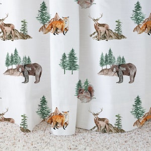Woodland animals curtains, Wildlife Curtain, Forest animals nursery, Woodland baby room, Wilderness nursery, Single Panel - Little Explorer