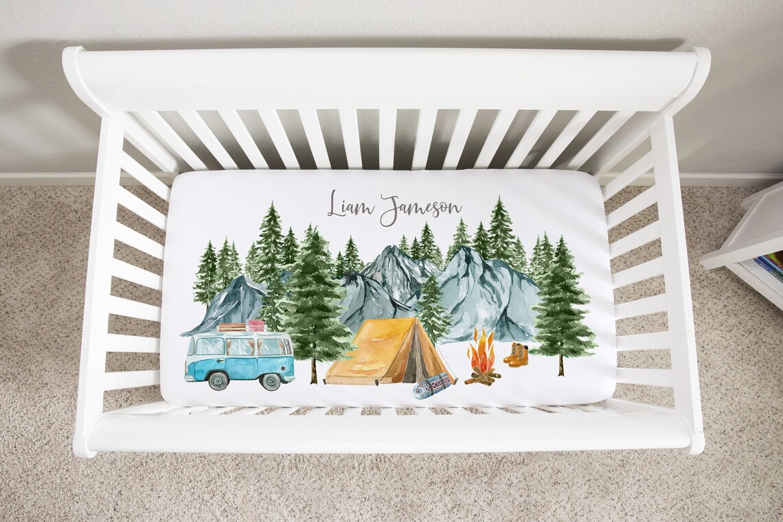 Camping Crib Sheet Forest Crib Bedding Forest Crib Sheet Etsy