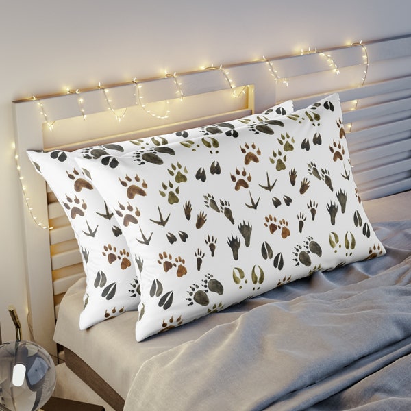 Animal tracks Pillow Sham, Woodland nursery bedding, Forest pillow, Rustic boy bedding set, Into the wood pillow sham, Forest nursery - FoF