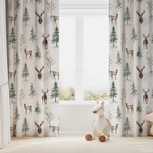 Deer Darkening Curtain Single Panel, Forest curtains, Woodland room decor, Boys Bedroom Curtains, Woodland Animals Curtain, Wild life - EnF