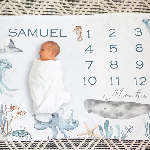 Nautical Baby Month Blanket Boy Personalized Monthly Etsy
