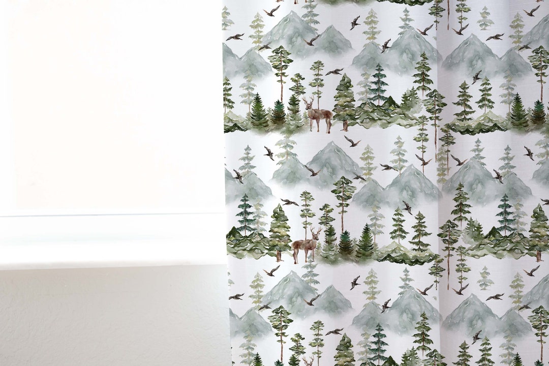 Deer Curtain, Woodland Nursery Decor, Hunting Kids Room Curtain, Pine