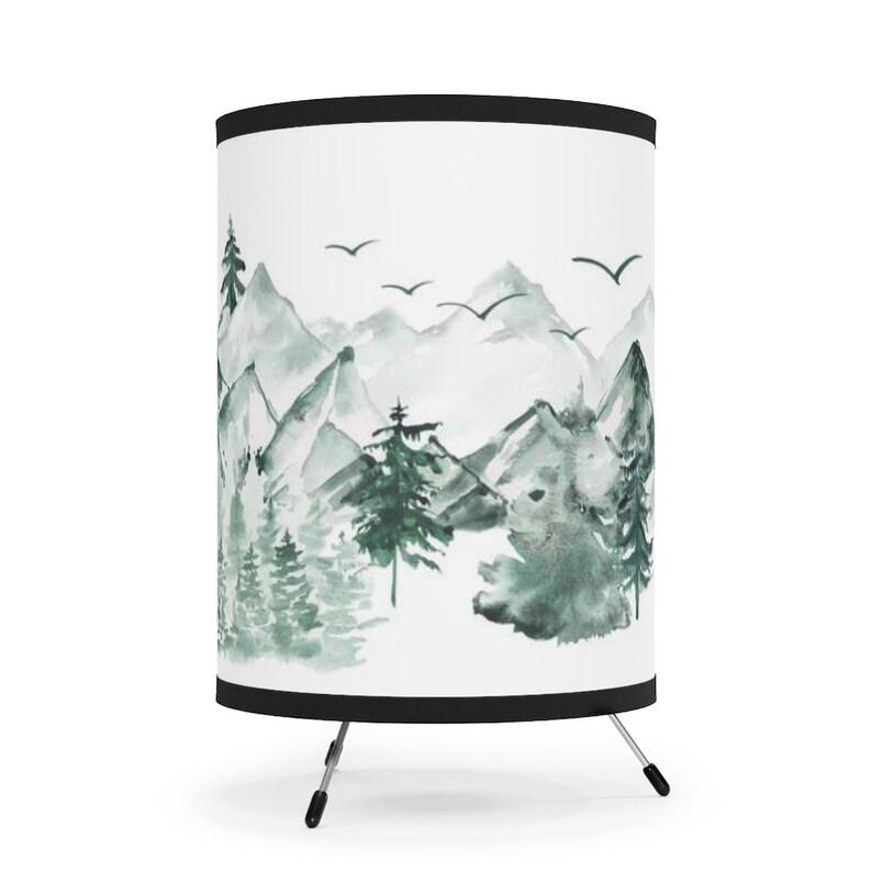 Pine Tree and Mountains Table Lamp, Forest nursery decor, Woodland baby room decor, Kids room lamps, Bedside lamp tripod, Boy nursery lamp image 5