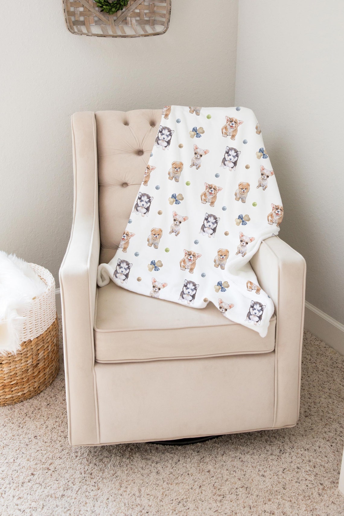Puppy Baby Blanket Dog Nursery Bedding Dog Lover Baby Gift Etsy