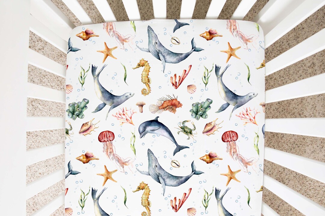 Ocean Nursery Bedding, Under the Sea Crib Sheet, Sea Crib Sheet, Underwater Crib Sheet, Baby Boy