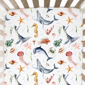 Ocean Nursery Bedding, Under The Sea Crib Sheet, Sea Crib Sheet, Underwater Crib Sheet, Baby Boy Fitted Crib Sheet, Ocean Baby Gift - Ocl